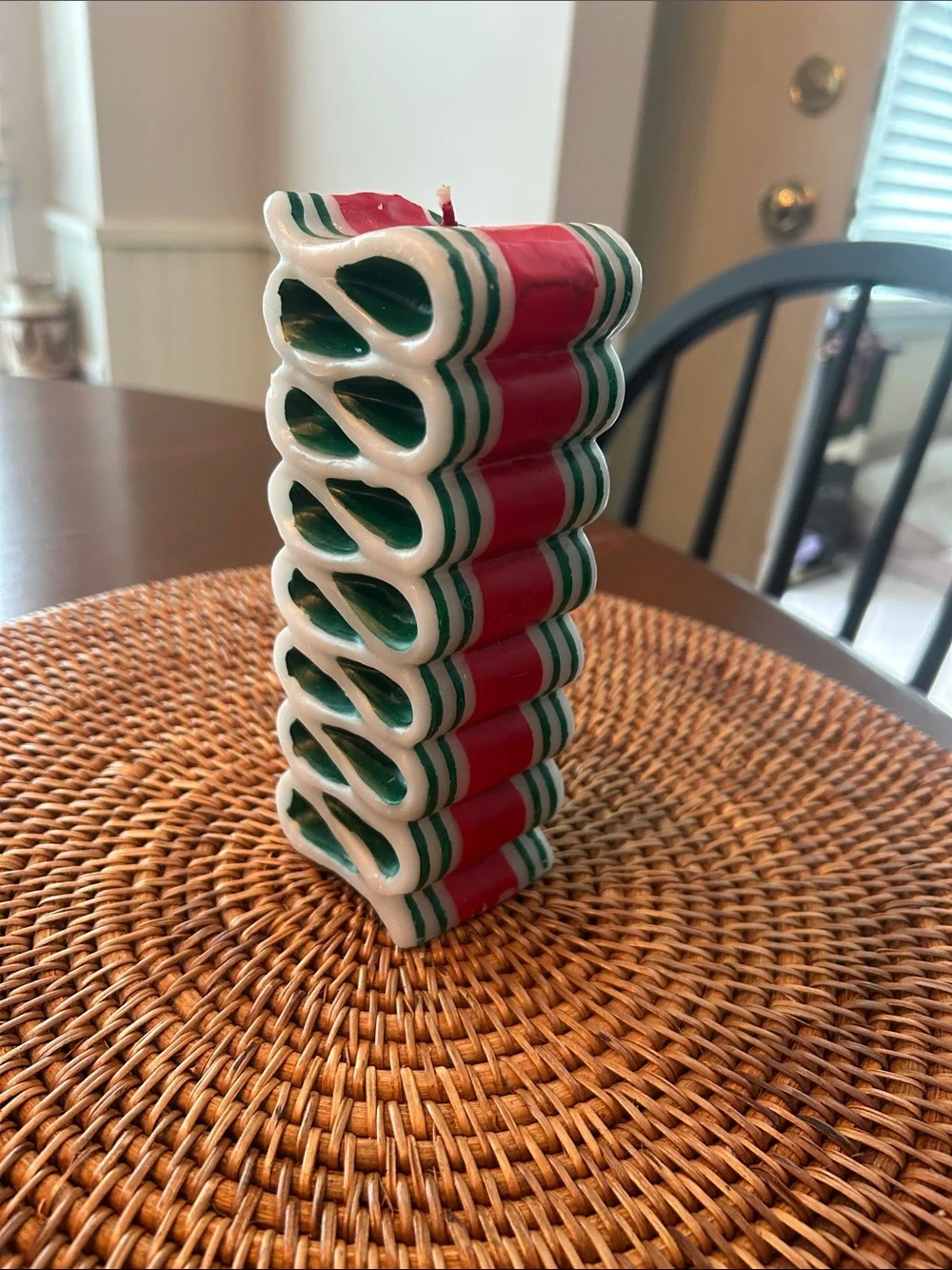 Vintage Red, Green & White Layered Carved Candle